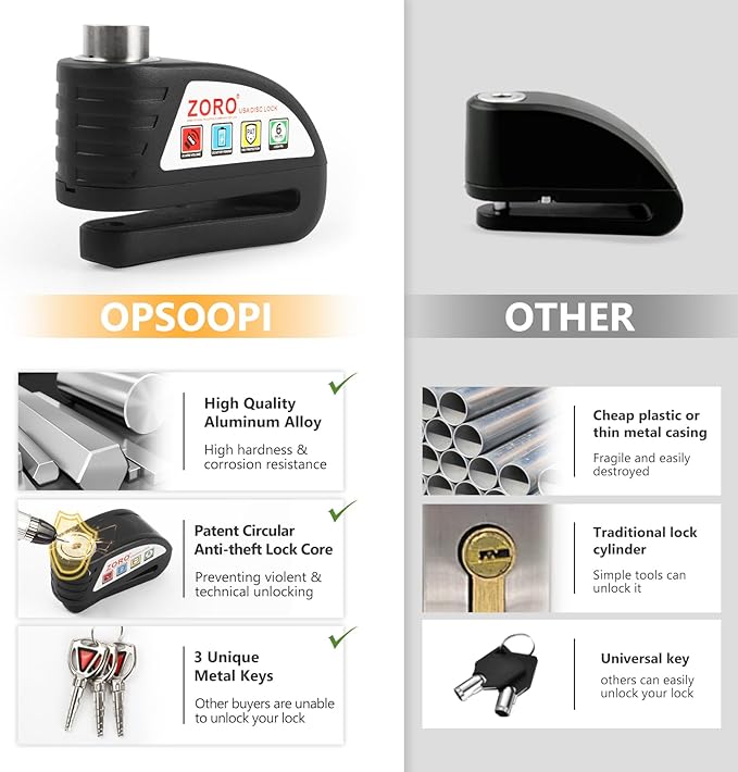 Motorcycle Disc Brake Lock with 130dB Alarm, Anti Theft Security Lock | IP65 Waterproof, Heavy-Duty Metal Construction, Wheel Lock for Motorcycle, Scooter, Moped and Bike, Portable Travel Security