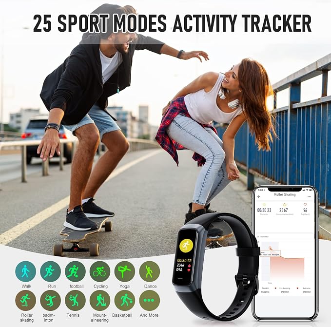 Fitness Tracker with 24/7 Heart Rate, Health Tracker with Calories Sleep Monitor, 1.10''AMOLED Touch Color Screen, Step Counter Activity Pedometer Smart Watch for Women Men