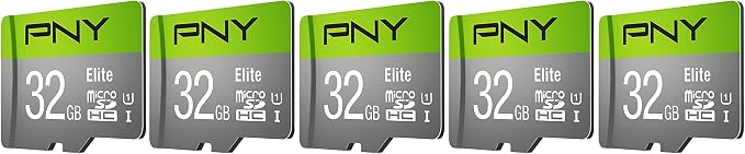 PNY 32GB Elite Class 10 U1 microSDHC Flash Memory Card - 100MB/s, Full HD, UHS-I, Micro SD, 5 Count (Pack of 1)