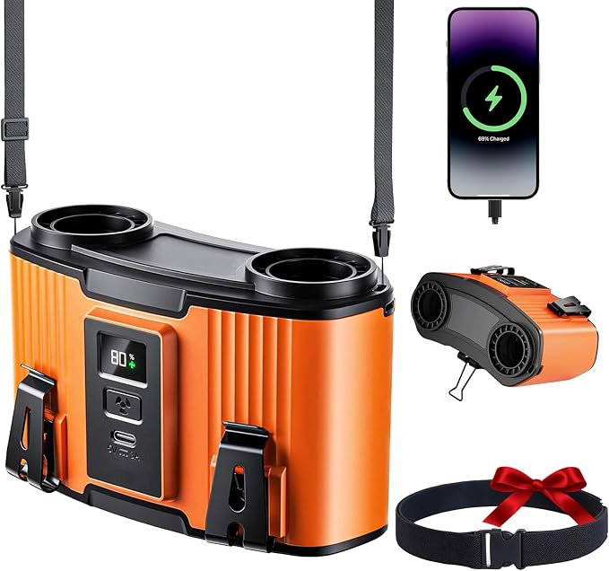 20000mAh Rechargeable Waist Fan, 20000RPM Portable Belt Fan with 10 Speeds, 40H Runtime, 130° Wide Airflow Clip-On Cooling Fan for Outdoor Work, Construction & Camping(Oange)