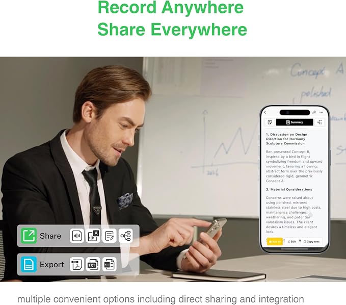 Note Pro AI Voice Recorder with Live Transcription Display | AI Transcribe & Summarize, APP Control, Supports 250 Languages, Note Taker for Meetings & Calls, Case Included