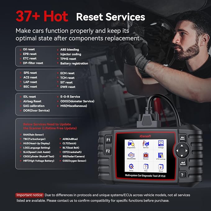 iCarsoft LR V3.0 2026 Ver Bidirectional OBD2 Scanner for Most Land Rover/Jaguar from 1996-2023 Full Systems Diagnostic Scan Tool 37 Service/118 Graphic Data Engine Transmission ABS Car Code Reader
