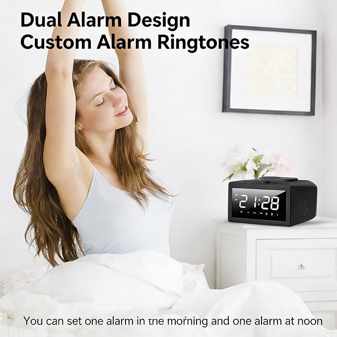 Multifunctional Wireless Charger, Wireless Charging Station with Time and Alarm Clock, Charging Dock with Bluetooth Speaker, 15W Wireless Fast Charging, All-in-One Charging Base,S31 Black.
