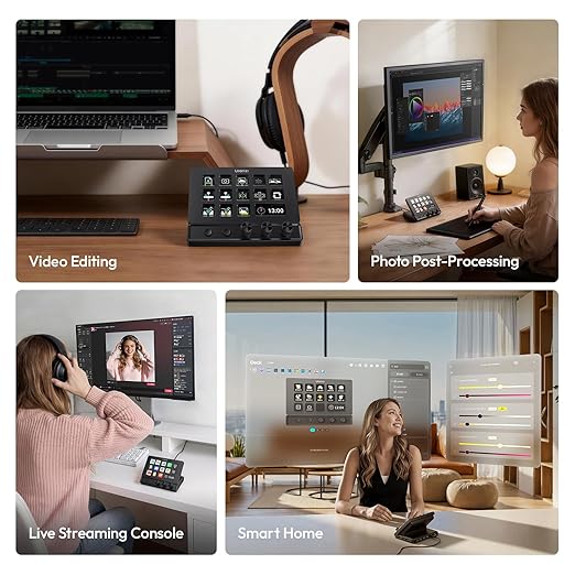 ULANZI D200X Stream Controller with 3 Knobs, 14 Customizable LCD Keys Macro Keyboard, 8-in-1 USB-C Hub Docking Station with 4K HDMI Content Creator Equipment for OBS/Video Editing/Photography/PC