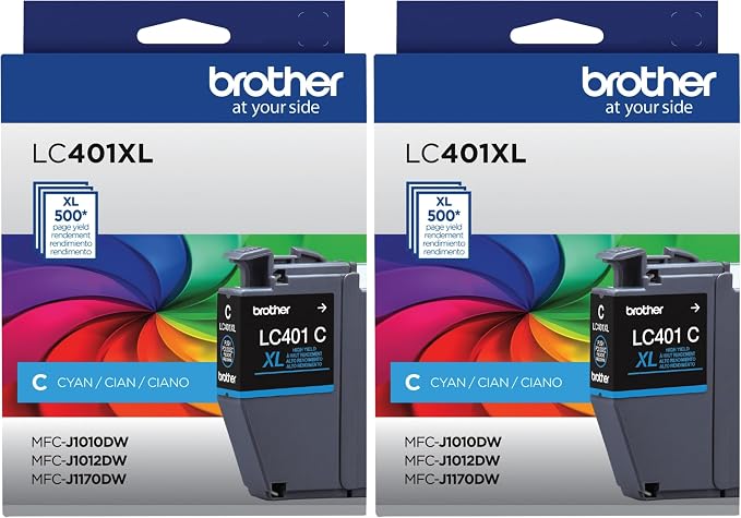 Brother Genuine High Yield Cyan Ink Cartridge, LC401XLCS (Pack of 2)