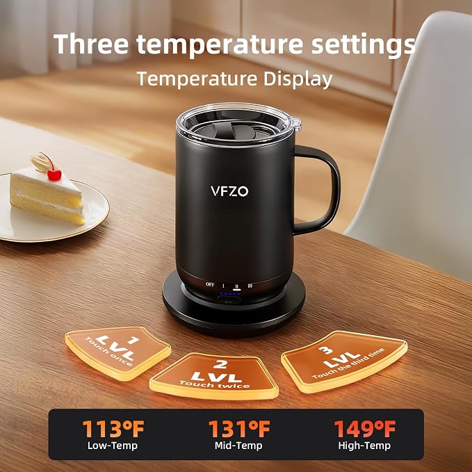 Self Heating Coffee Mug,High-Capacity- 18 oz, 180 Min Battery Life, Smart Heated Coffee Mug，Smart Mug, Simple Temperature Control Operation, Gifts for Family Members (Black)