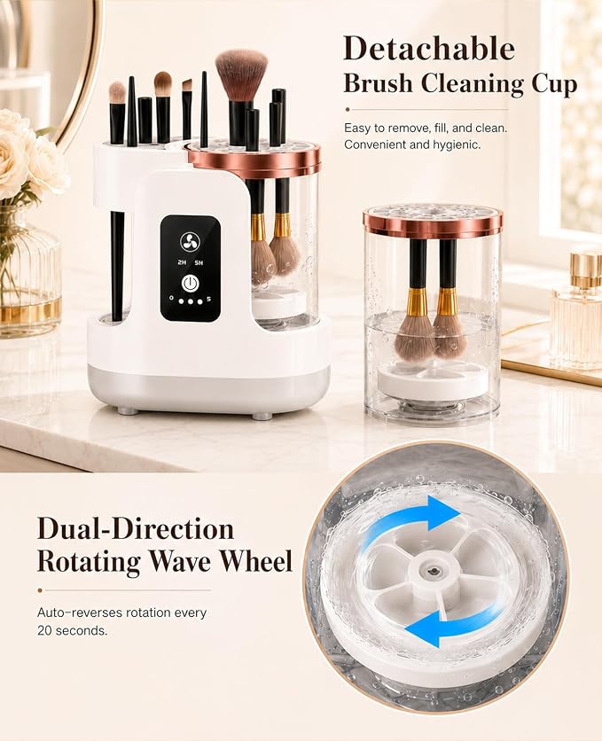 Electric Makeup Brush Cleaner Machine, 3-in-1 Cleaner Dryer and Storage, One-Touch USB Washer with 2H or 5H Drying Modes for Most Cosmetic Brushes