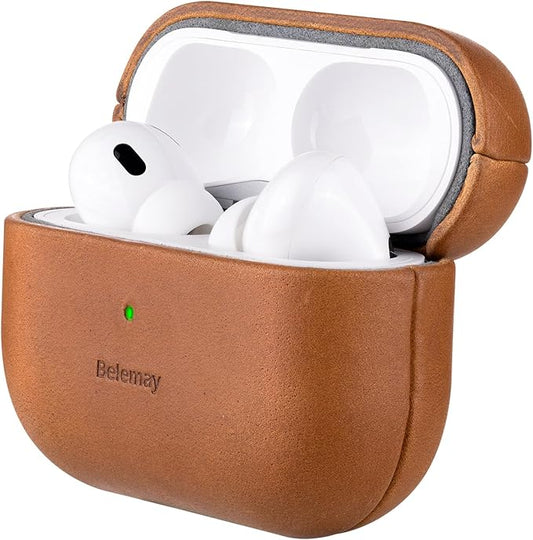 Belemay for AirPods Pro (1st Generation) Case, Compatible with MagSafe, Premium Crazy Horse Leather [Vintage Aesthetic] - Unique Patina - Comfort Grip - Compatible with AirPods Pro Case (2019), Tan
