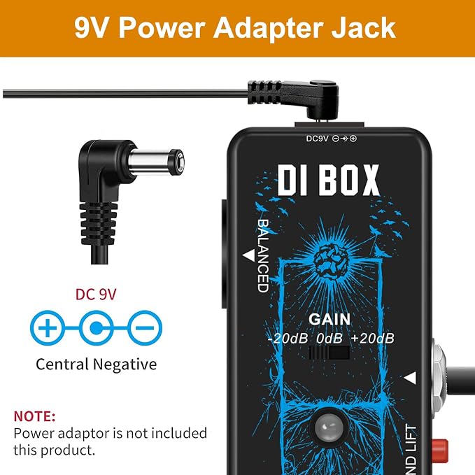 VSN High Performance Passive DI Box Unit Hum Eliminator 1/4 instrument Direct Box to Balanced and Unbalanced XLR Mini Size Ture Bypass