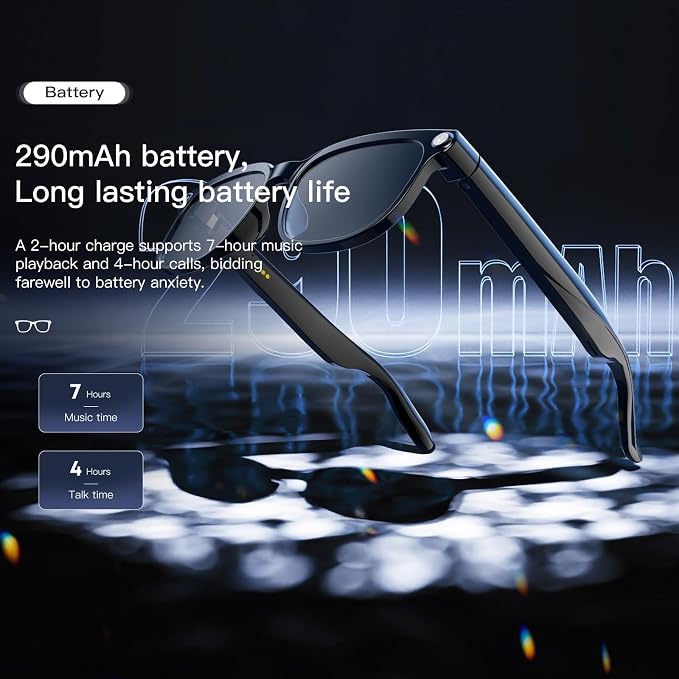 Smart Glasses with Camera, 4K HD Video & Photo Capture Recording Glasses with Audio, AI ChatGPT Assistant, Real-Time Translation Bluetooth Camera Sunglasses, Voice Control Smart Glasses for Men Women