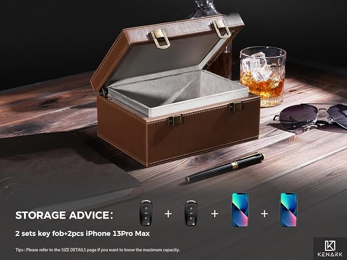 KK6 PLUS Faraday Box for Key Fobs, Signal Shielding Storage | Signal Shielding • Expanded Storage Capacity • Reinforced Metal Hinges • Premium Synthetic Leather