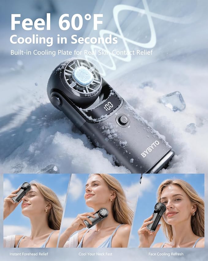 Mini Handheld Portable Turbo Fan with Cooling Plate, Pocket Size Metal Fan Rechargeable with 100 Speeds, Digital Display, 180° Adjustable Head for Travel Outdoor, Gifts for Women, Men