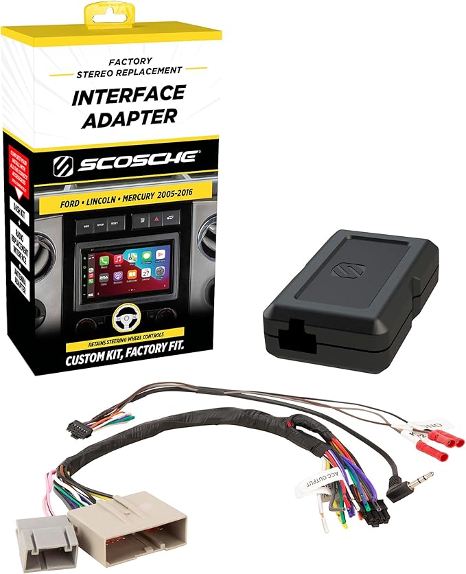 Scosche FD5K-WP Factory Stereo Replacement Interface Adapter Kit, Compatible with Select 2005-2016 Ford, Lincoln & Mercury, Car Radio Wiring Harness, Retains Steering Wheel Controls & OEM Amplifier