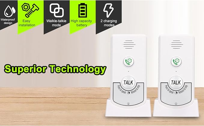 Intercoms Wireless For Home 2 Way Talk Doorbell Voice Intercom, Walkie Talkies Long Range 1000ft Caregiver Pager Intercom Intercomunicador Indoor Outdoor System for Home Hospital Office (White)
