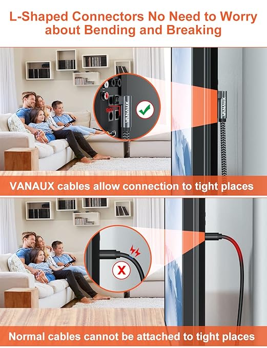 VANAUX Double 90 Degree Optical Cable, 3.2ft SPDIF Audio Optical Cable, 360 Degree Rotatable L Shaped Right Angle Digital Toslink Male to Male Cable for Sound Bar, TV, Game Consoles(1m/3.2ft)