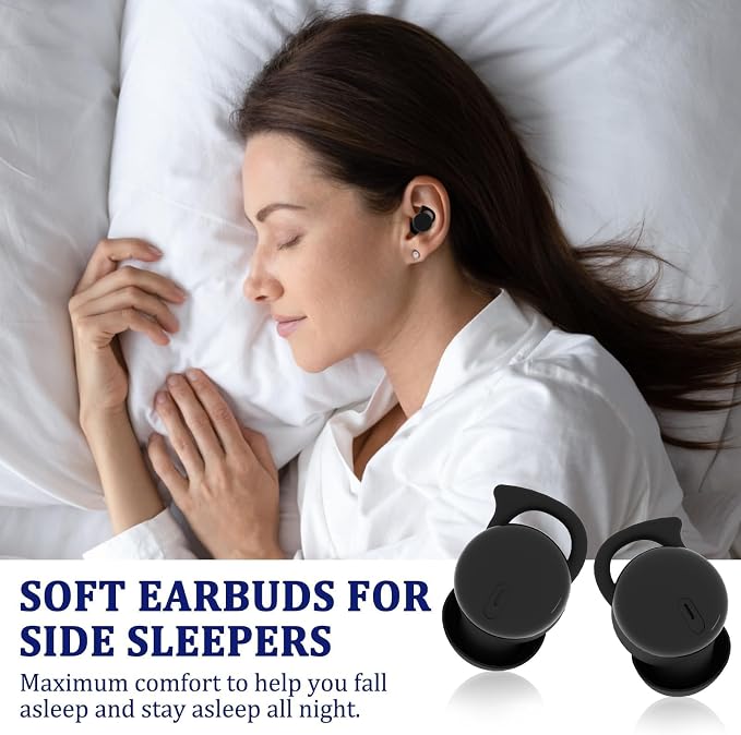 Invisible Sleep Headphones, Sleep Earbuds for Side Sleepers, Mini Noise Blocking Sleep Earphones, Bluetooth 5.3 Wireless Earbuds for Sleeping, Working, Black