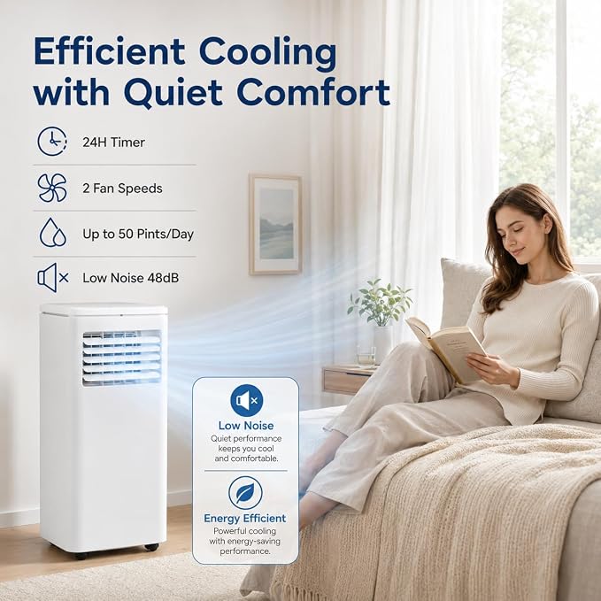 Portable Air Conditioners, Air Conditioners 10,000 BTU 4-in-1 Quiet AC Unit with Cool, Fan, Dehumidifier, Sleep Modes, Standing AC Unit Cools Room up to 450 Sq.Ft, Exhaust Hose & Window Kit