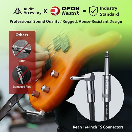 AA AUDIO ACCESSORY 1/4 Instrument Cable 25 ft 2 Pack, 20AWG 99.99% OFC - A Must for Long Guitar Cable, Nylon Braided Anti-Kinking Kevlar-Reinforced, AL&OFC Shielded Amp Cord for Fender Electric Guitar