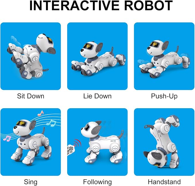 Robot Puppy Dog, Robot Puppy with Dance, Music, Light Effects, Interactive Programmable Intelligent Remote Control Dog AI Toys for Teens Adults Chrismas Birthday (Blue)