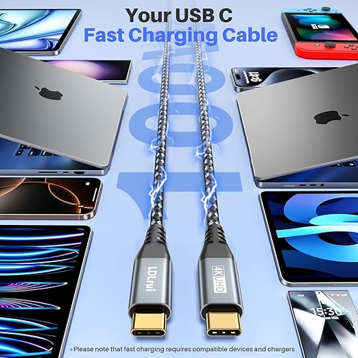 LDLrui USB C Cable [6FT, 3Pack] 4K@60HZ UHD Display, 20Gbps Data Transfer, USB 3.2 Gen 2×2, 100W PD Charging Cable for iPhone 16/15, MacBook, iPad, Galaxy S25/S24, Type C Monitor/Portable Monitor