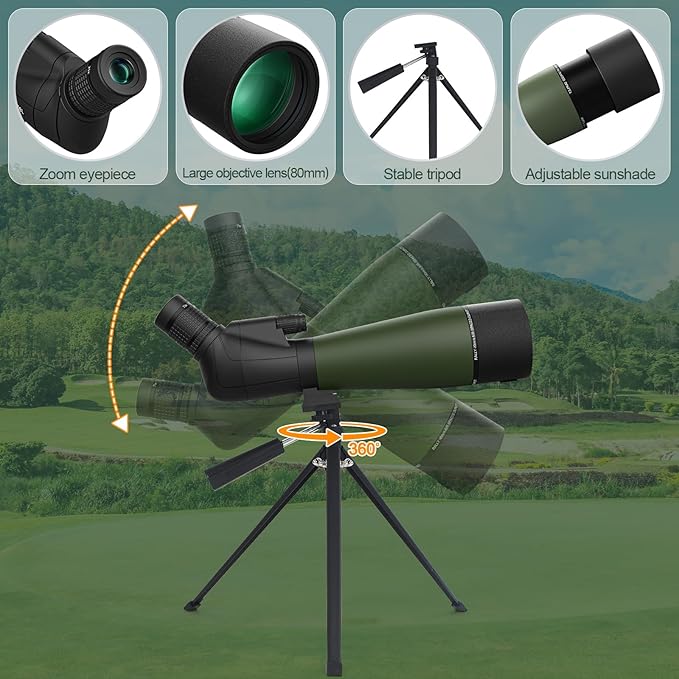 WOZEL 25-75x80 Spotting Scope with Tripod - Phone Adapter & Carrying Bag Included, HD BAK4 Prism Waterproof Spotter Scope for Target Shooting, Bird Watching & Wildlife Viewing
