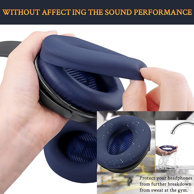 SOULWIT Replacement Kit for Bose QuietComfort QC35/QC35 ii Over-Ear Headphones, Ear Pads Cushions + Headband + Silicone Earpads Cover Protector - Blue