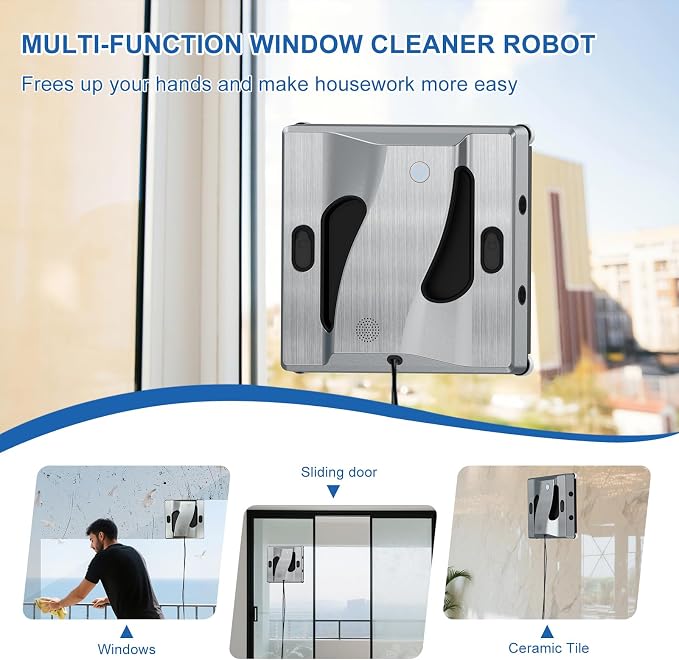 6000Pa Window Cleaning Robot High Suction Power Window Cleaner Robot with 4 Water Spray Intelligent Cleaning Perfect for High-Rise Windows, Glass Doors and Tiles