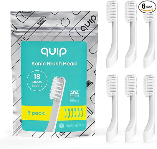 quip Sonic Toothbrush Replacement Heads for Adults - 6 Pack - Verified quip Standard Brush Head Refills for Electric Toothbrushes - Soft Bristles, Compact & Flexible - Last 3 Months Each