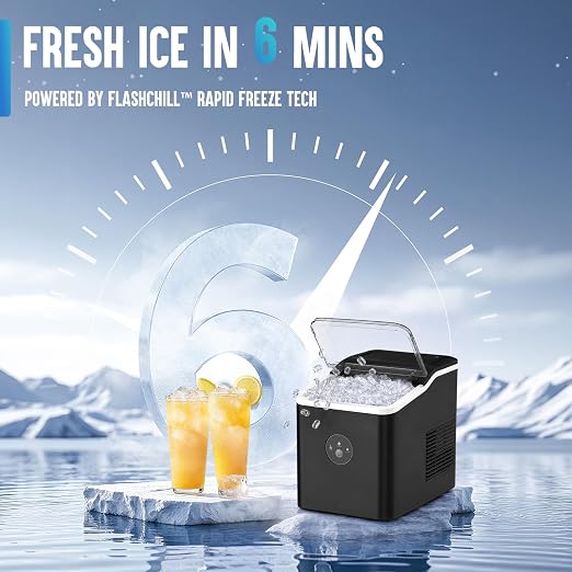 Nugget Ice Maker Countertop, Pebble Ice Maker in 6 Mins,26.5 LBS/Day, Self-Cleaning, FLASHCHILL™, Compact Portable Design, Ice Machine for Home, Kitchen, Office & Party