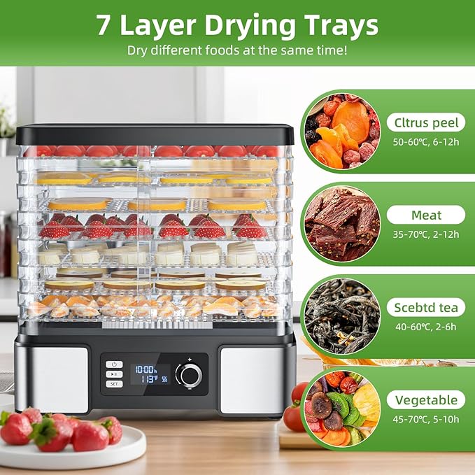 TINANA Food Dehydrator Machine Dryer for Jerky: Stainless Steel Dehydrater for Fruit Herb - Digital Food Drier for Meat Beef Dehydration