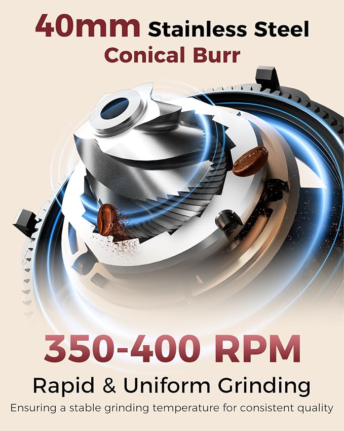 Tuni G2 Conical Burr Coffee Grinder with 70 Precise Grind Settings, Anti-Static Design, Adjustable Electronic Timer & LED Touchscreen, For Espresso Drip Cold Brew French Press, Stainless Steel, Black