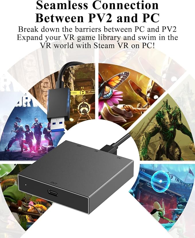 PC Adapter for VR2 Headset — Designed for VR2 Gaming with Windows PC, Compatible with Steam, Stable Signal Conversion, Expand VR Game Library, Durable Aluminum Alloy Housing