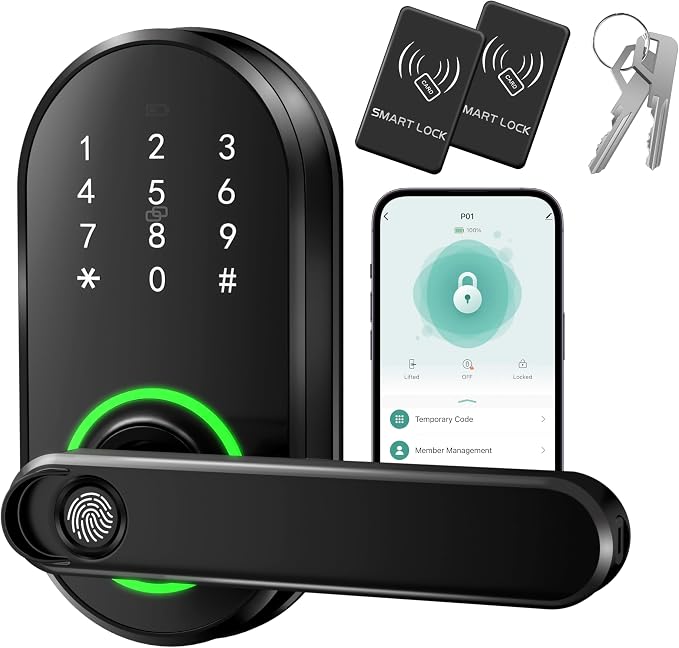 Smart Fingerprint Door Lock with Keypad, Keyless Entry Door Lock, Door Locks for Front Door, Bedroom, Home or Office, Electronic Keypad Deadbolt with Auto Lock, Remote Code Sharing, Easy to Install