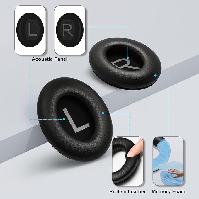 Replacement Ear Pads for Bose QC45, QuietComfort 45 Noise Cancelling Headphones, Black Headphone Earpads Cushions by DR·AMIU