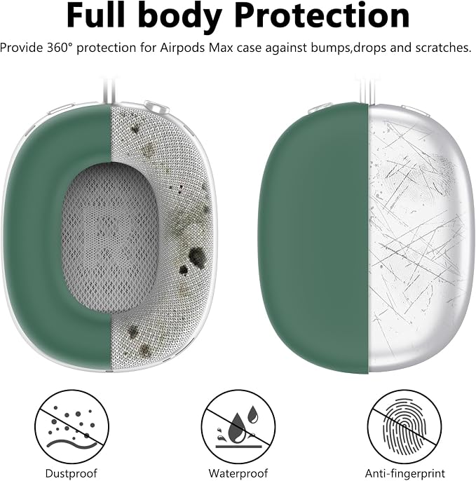 Silicone Case Cover for AirPods Max Headphones, Ear Pad Case Cover/Ear Cups Cover/Headband Cover for AirPods Max 2/1 (2026/2024/2020)(USB-C/Lightning), Accessories for Apple AirPods Max 2, Dark Green