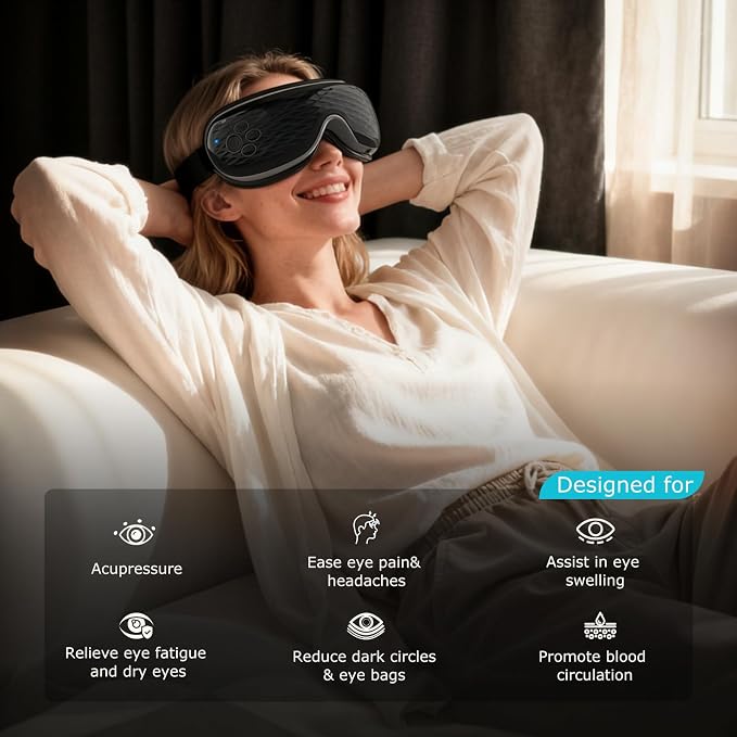 ALLJOY Eye Massager with Heat and Cooling, Lightweight Eye Massager with Removable Gel Mask, Birthday Gifts for Women Men Her Him Eye Care Devices for Migraine, Reduce Dry Eyes