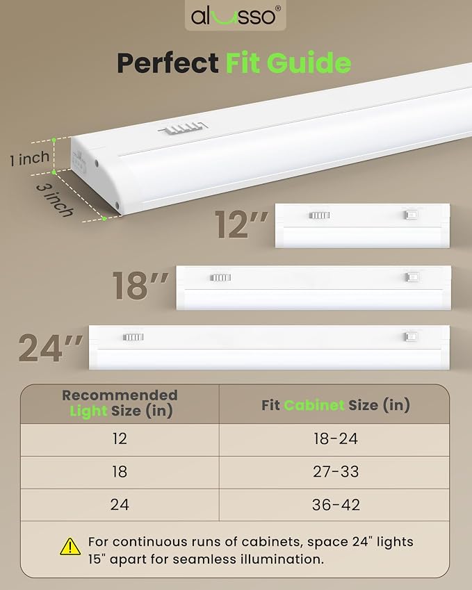 ALUSSO 12 Inch LED Under Cabinet Lighting Hardwired 120V, 5CCT Color Selectable 2700K-5000K Dimmable 6W 480LM High Brightness, CRI 90+ Strip Linkable Under Counter Lights for Kitchen Sink, 2 Pack