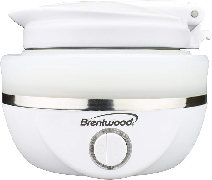 Brentwood KT-1508W Dual Voltage 120/220 Volt 0.8 Liter Collapsible-Travel Kettle, White