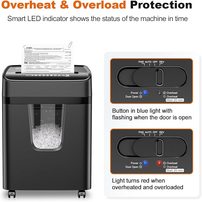 Bonsaii 12-Sheet Micro-Cut Paper Shredders for Home Office, Heavy Duty Document Shredder with 5.5 Gallon Pullout Bin for CD/Credit Card/Staple, 30 Mins Continuous Run Time, P-4 High Security