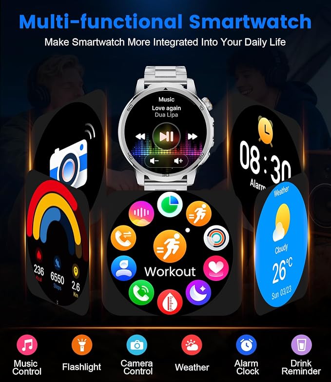 Military Smart Watch for Men Answer/Make Call, 1.85'' HD Rugged Smartwatch with 1000mAh Battery/Flashlight/Heart Rate/110+ Sports Mode, IP68 Waterproof Fitness Tracker Watch for Android iPhone