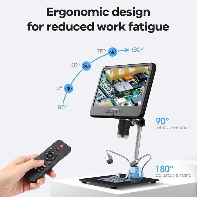 LM210 10.1'' LCD Coin Digital Microscope Full View for Error Coins, Soldering Microscope Camera for Electronics Repair, 260X Adults Coin Magnifier with Lights, 12.6'' Stand, 32G