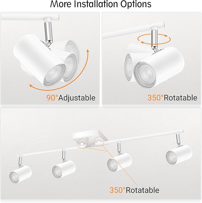 BoostArea 4-Light Track Lighting Kit, Modern Track Lighting Fixtures Ceiling, Rotatable Light Heads, Flush Mount Ceiling Spotlight, White Track Lighting for Living Room/Bedroom, GU10 Bulb Not Included