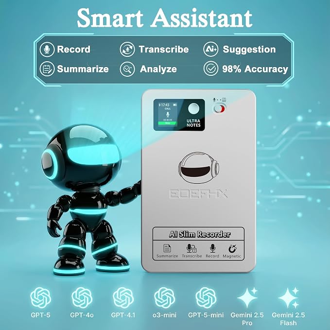 AI Voice Recorder, Transcribe & Summarize with Deep AI Analysis, Support 152 Languages, App Control, AI Noise Cancellation, Upgraded Built-in MagSafe, 64GB Audio Recorder for Meetings, Lectures, Call
