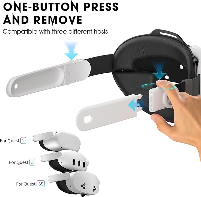 VR Head Set Strap with 10000mAh Battery for Meta Quest 3/3S - Patented One-Click Release, Adjustable Detachable Design Compatible with Quest 2 3/3S, Balanced and Comfortable VR Gaming