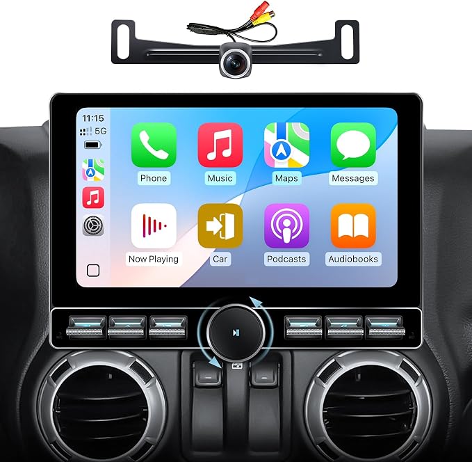 4G+64GB Car Stereo for Jeep Wrangler JK 2007-2018, Dodge Ram 1500 2500 Radio Upgrade-Wireless CarPlay Android Auto with Physical Volume Knob Keybutton, QLED Touch Screen, Backup Camera