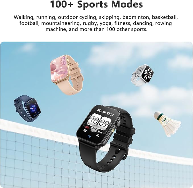 Blackview Smart Watch for Men Women,1.91" HD Touchscreen Fitness Watch with Flashlight, Bluetooth Notifications/Make Calls, Heart Rate/Sleep Monitor/2 Straps, Fitness Watch for Android/iPhone