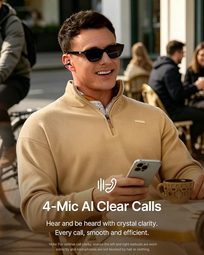 Baseus Bowie MC2 Open Ear Clip On Earbuds, CloudComfort 2.0 Wrap-Around Design, LDAC Hi-Res Audio, Bluetooth 6.0, 55H Playtime, 4-Mic AI Clear Call, IP67 Waterproof for Running Gym Workouts