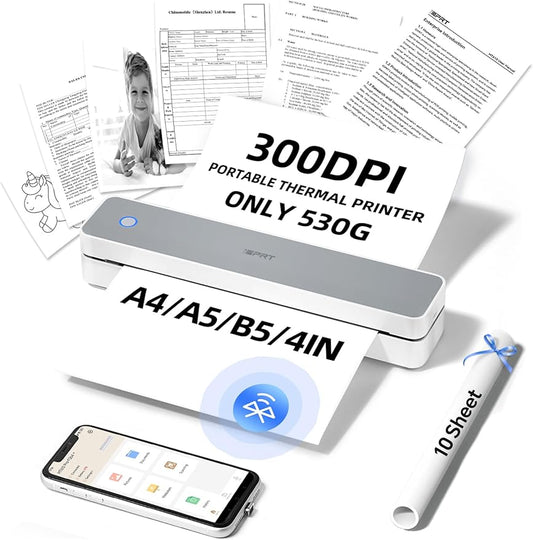 iDPRT MT610 Pro Portable Thermal Printer, 300DPI HD Mobile-Travel-Printers, Inkless-Wireless-Small-Printer for Home Use, Office, Vehicles, Bluetooth Printers Supports 8.5" x 11" US Letter&A4&A5, White