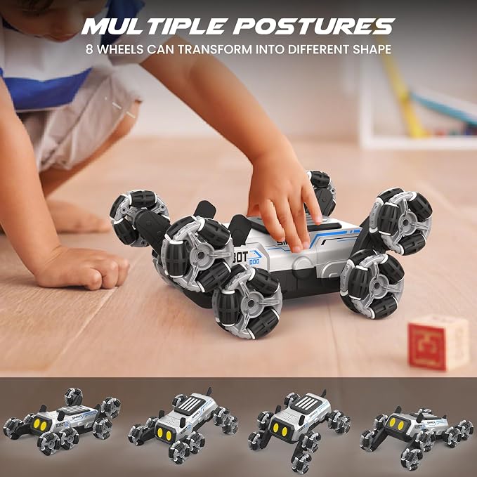 SIMREX Robot Dog RC Stunt Car Toys - Gesture Sensing Remote Control car with Mecanum Wheels, LED Eyes, 3 Sound Effects, Birthday Gift for Kids Boys Girls
