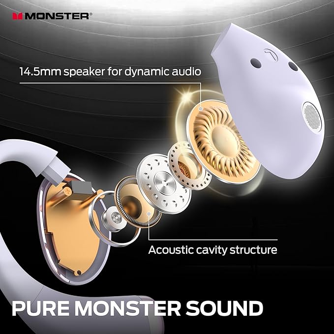 Monster Open Ear AC520 Headphones, Bluetooth 6.0 Wireless Earbuds with HiFi Sound, Open Ear Earbuds with 24H Playtime, Unique Handbag Design, ENC Clear Call, IPX6 Resistance（Purple）